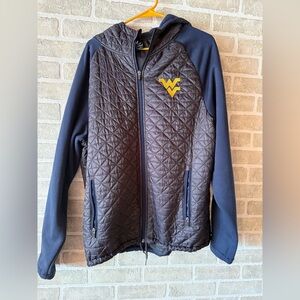 NWOT West Virginia Mountaineers Colosseum Navy & Gray Quilted Jacket Yellow Logo